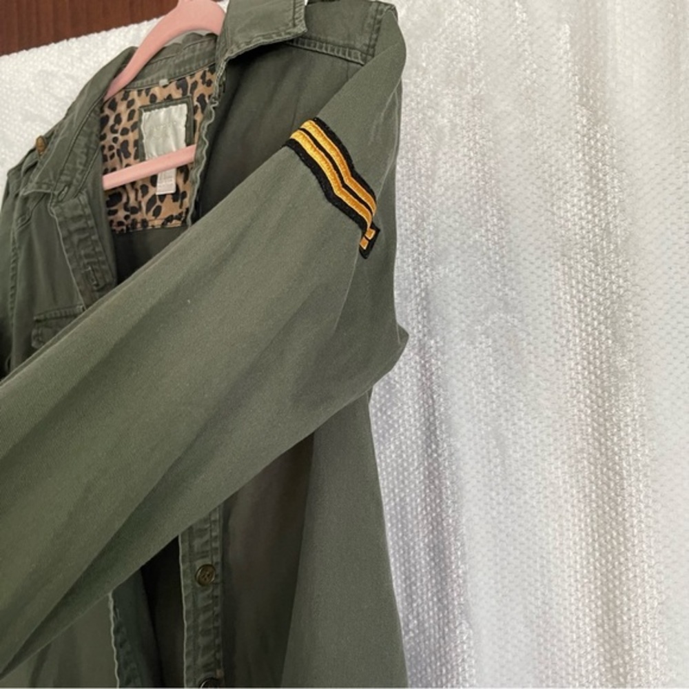 Olive Green Button Down Shacket Chevron Patch - image 3